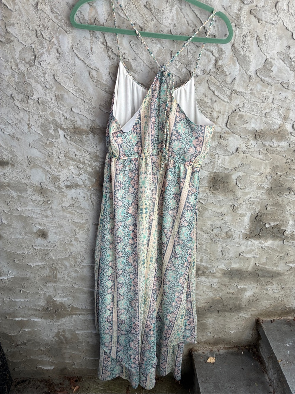 Fairy Core American Eagle Floral Boho Maxi Dress Mint Blush Handkerchief Sz M - Picture 11 of 12